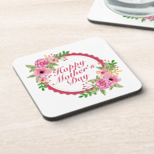 Elegant Happy Mother's Day Floral Frame Coaster