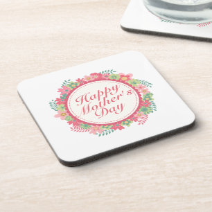 Elegant Happy Mother's Day Floral Frame Coaster