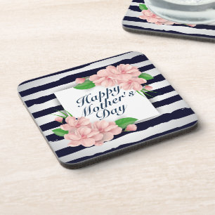 Elegant Happy Mother's Day Floral Frame Coaster