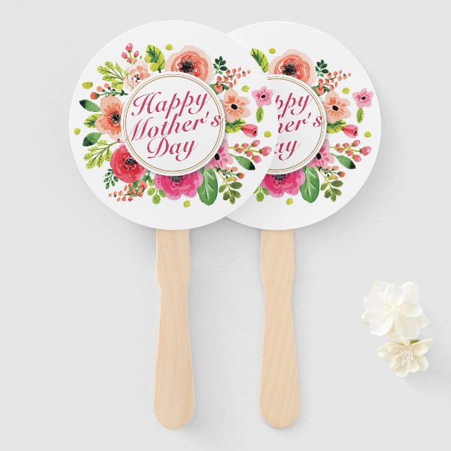 Elegant Happy Mother's Day Floral Frame Hand Fan (Front and Back)