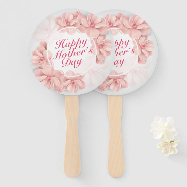 Elegant Happy Mother's Day Floral Frame Hand Fan (Front and Back)
