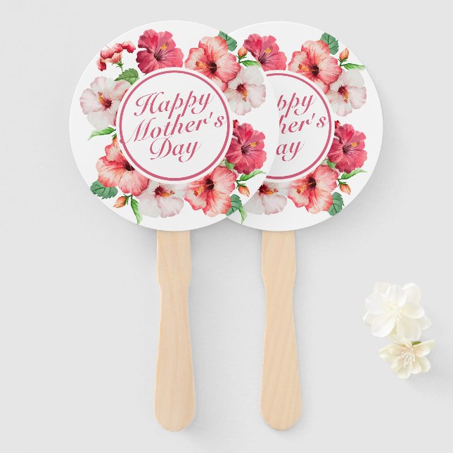 Elegant Happy Mother's Day Floral Frame Hand Fan (Front and Back)