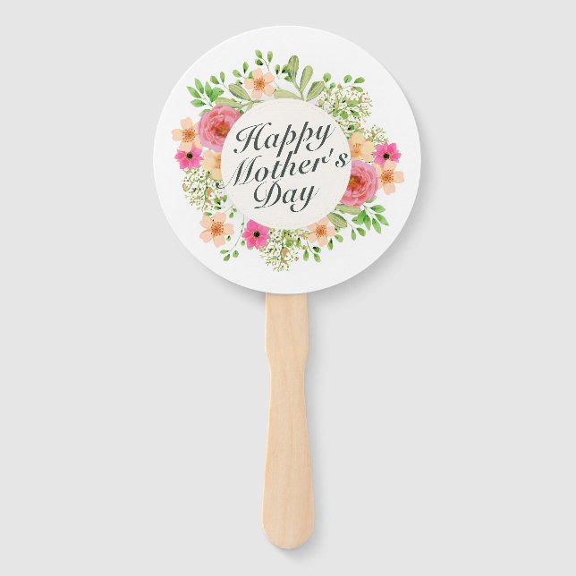 Elegant Happy Mother's Day Floral Frame Hand Fan (Front)