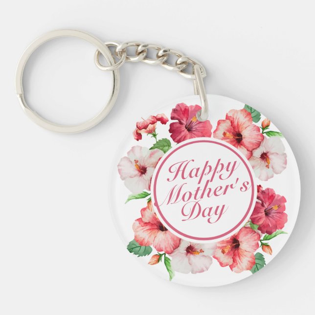 Elegant Happy Mother's Day Floral Frame Keychain (Front)