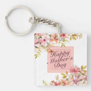 Elegant Happy Mother's Day Floral Frame Keychain