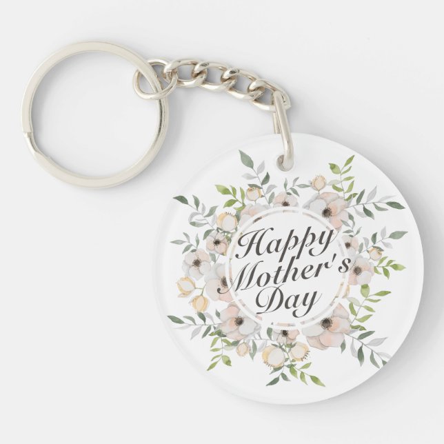 Elegant Happy Mother's Day Floral Frame Keychain (Front)