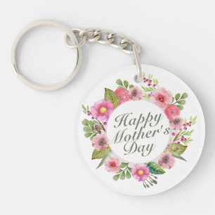 Elegant Happy Mother's Day Floral Frame Keychain