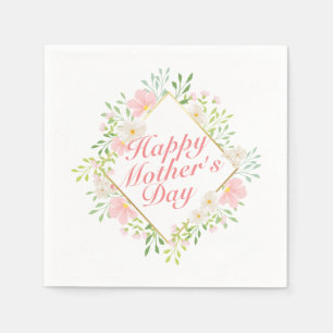 Elegant Happy Mother's Day Floral Frame Napkin