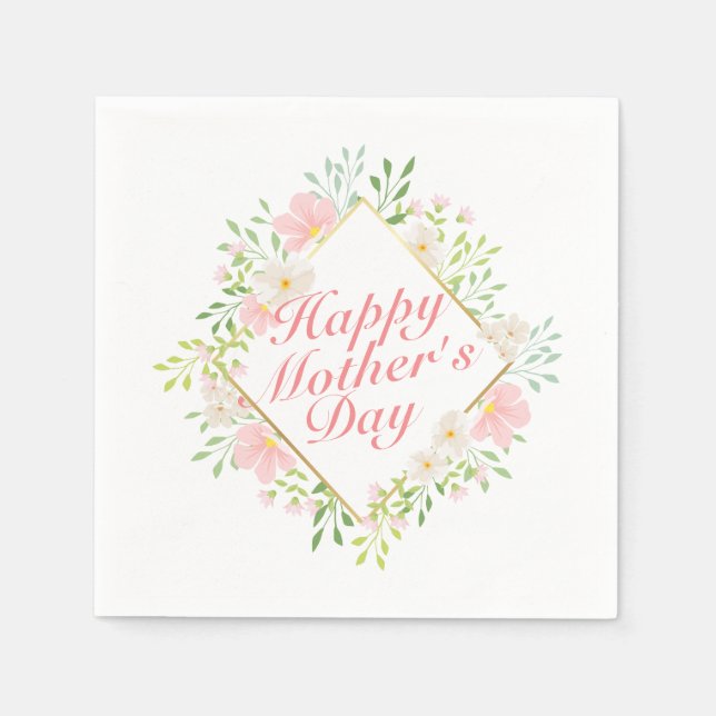 Elegant Happy Mother's Day Floral Frame Napkin (Front)