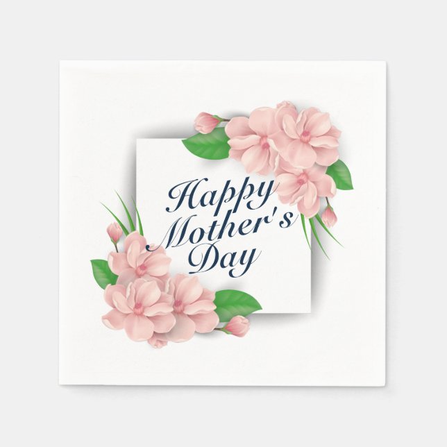 Elegant Happy Mother's Day Floral Frame Napkin (Front)