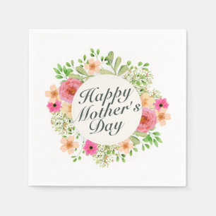 Elegant Happy Mother's Day Floral Frame Napkin