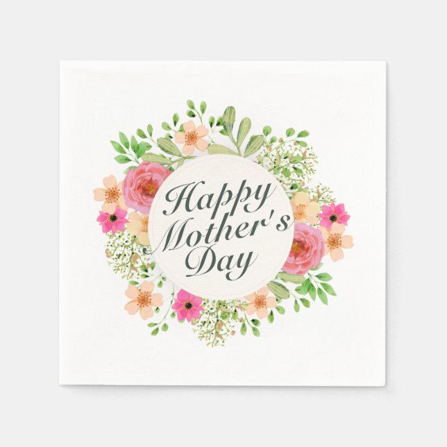 Elegant Happy Mother's Day Floral Frame | Napkin (Front)