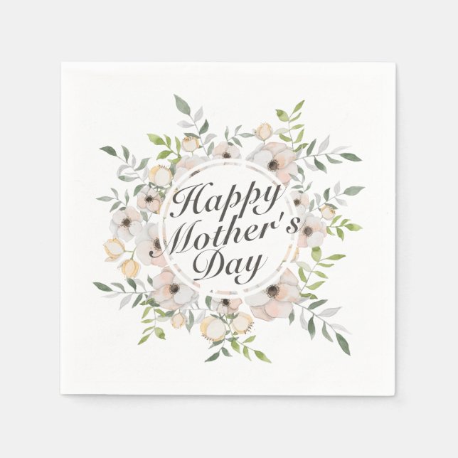 Elegant Happy Mother's Day Floral Frame Napkin (Front)