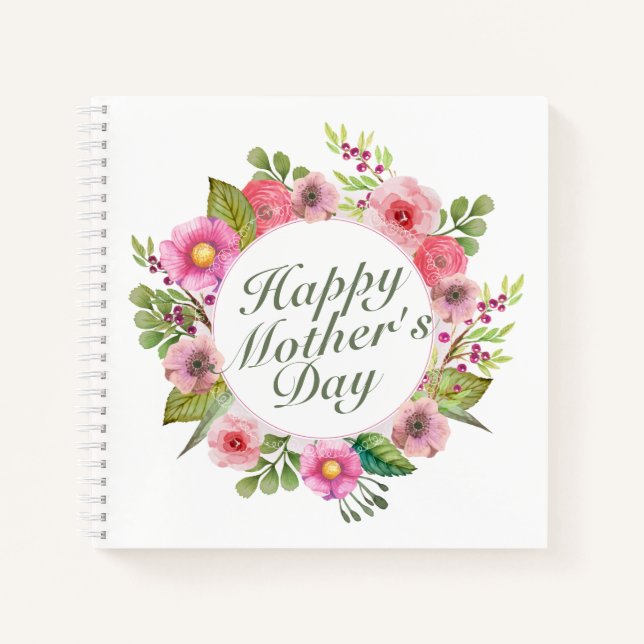 Elegant Happy Mother's Day Floral Frame Notebook (Front)