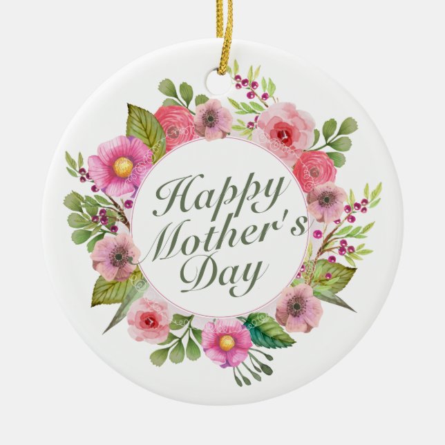 Elegant Happy Mother's Day Floral Frame Ornament (Front)