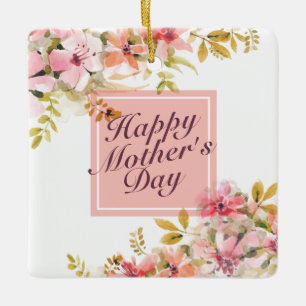 Elegant Happy Mother's Day Floral Frame Ornament