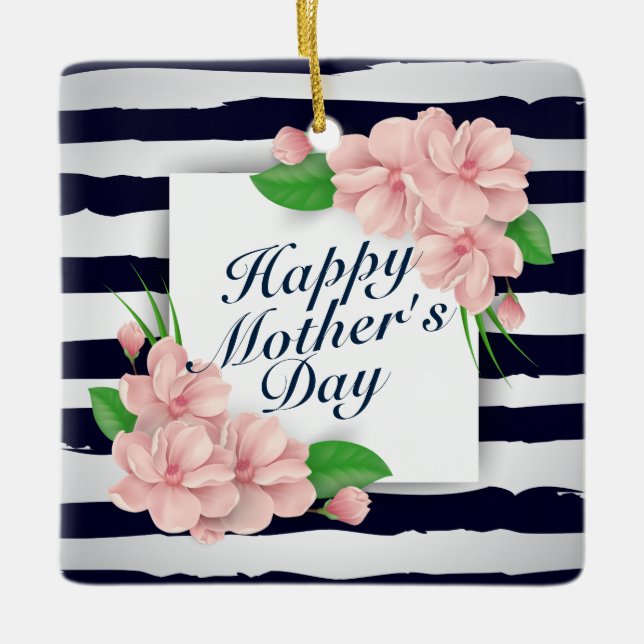 Elegant Happy Mother's Day Floral Frame Ornament (Front)