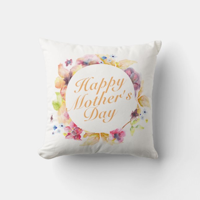 Elegant Happy Mother's Day Floral Frame | Pillow (Front)