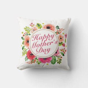 Elegant Happy Mother's Day Floral Frame   Pillow