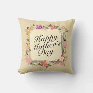 Elegant Happy Mother's Day Floral Frame   Pillow
