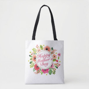 Elegant Happy Mother's Day Floral Frame Tote Bag