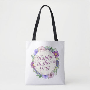 Elegant Happy Mother's Day Floral Frame Tote Bag