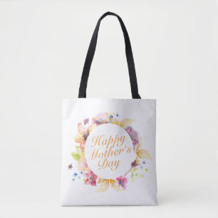 Elegant Happy Mother's Day Floral Frame Tote Bag