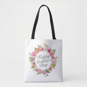 Elegant Happy Mother's Day Floral Frame Tote Bag