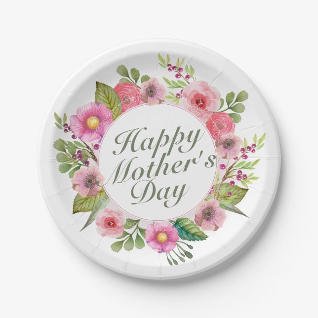 Elegant Happy Mother's Day Floral Paper Plate (Front)