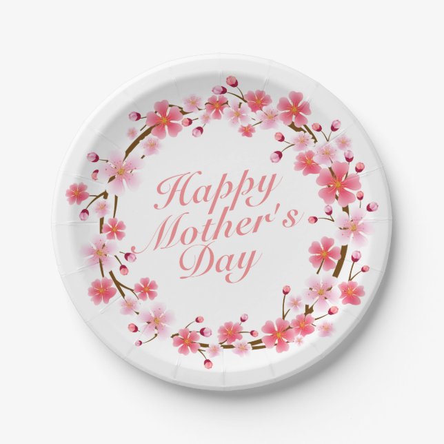 Elegant Happy Mother's Day Floral Paper Plate (Front)