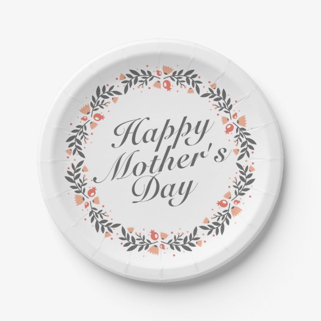 Elegant Happy Mother's Day Floral Paper Plate (Front)