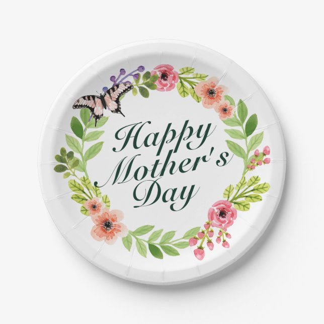 Elegant Happy Mother's Day Floral Paper Plate (Front)