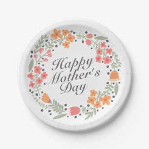 Elegant Happy Mother's Day Floral Paper Plate