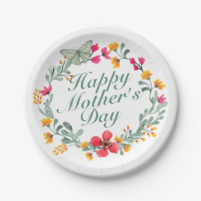 Elegant Happy Mother's Day Floral Paper Plate (Front)