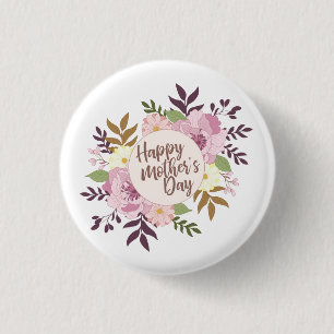 Elegant Happy Mother's Day Floral Pin Button