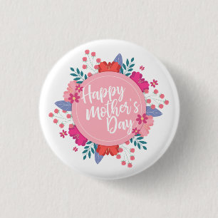 Elegant Happy Mother's Day Floral Pin Button