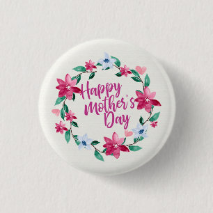 Elegant Happy Mother's Day Floral Pin Button