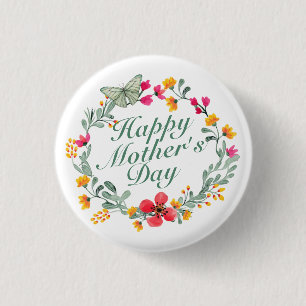Elegant Happy Mother's Day Floral Wreath Button