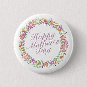 Elegant Happy Mother's Day Floral Wreath Button