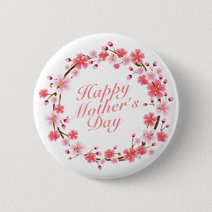 Elegant Happy Mother's Day Floral Wreath Button