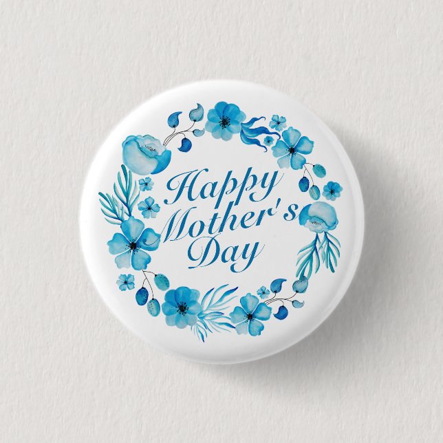 Elegant Happy Mother's Day Floral Wreath Button (Front)