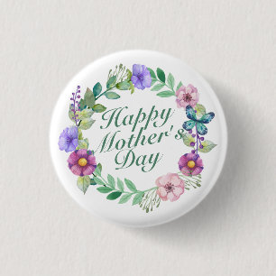 Elegant Happy Mother's Day Floral Wreath Button