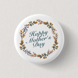 Elegant Happy Mother's Day Floral Wreath Button