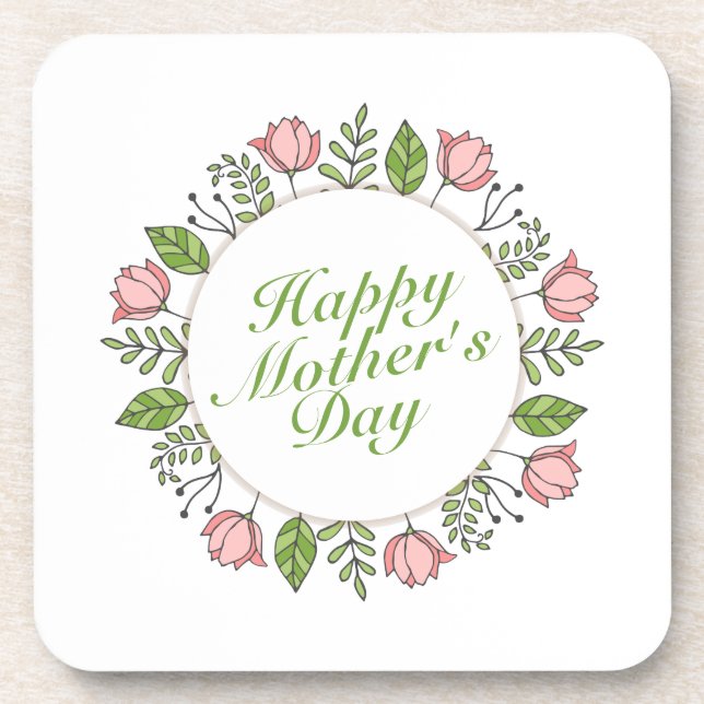Elegant Happy Mother's Day Floral Wreath | Coaster (Front)