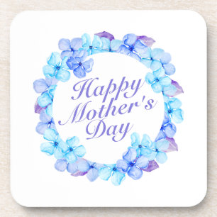 Elegant Happy Mother's Day Floral Wreath Coaster