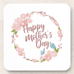 Elegant Happy Mother's Day Floral Wreath Coaster