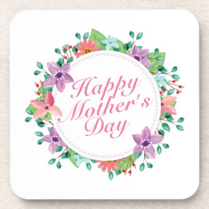 Elegant Happy Mother's Day Floral Wreath   Coaster
