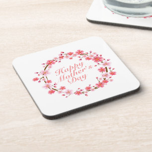 Elegant Happy Mother's Day Floral Wreath Coaster