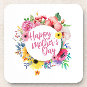 Elegant Happy Mother's Day Floral Wreath   Coaster