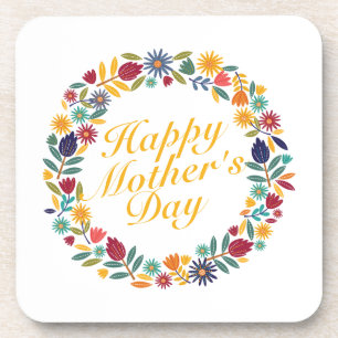 Elegant Happy Mother's Day Floral Wreath   Coaster